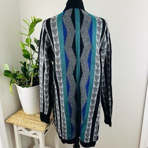 NWT Jack Blue & Black Aztec Southwestern Knitted Cozy Long Cardigan Retail $98 L